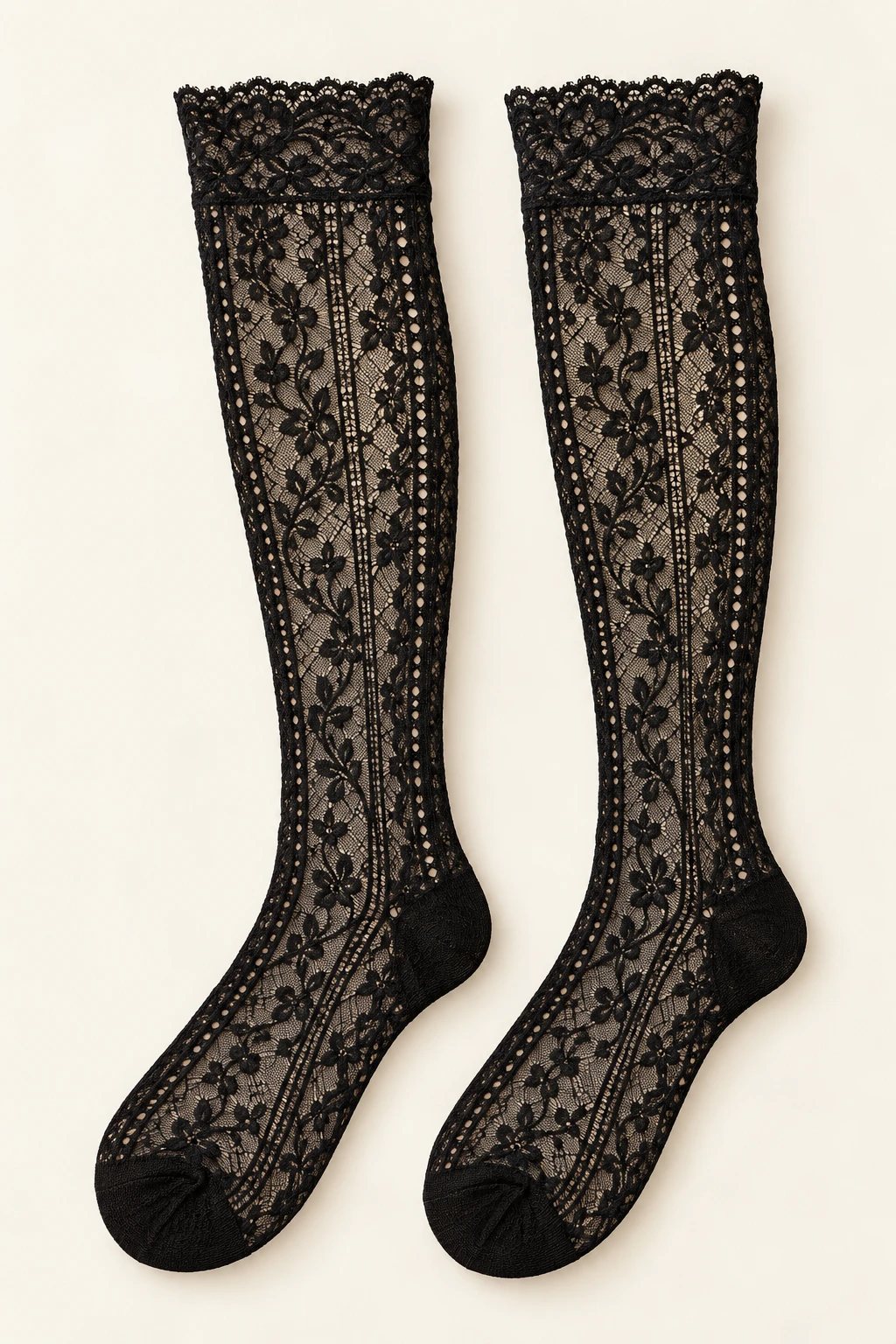 Black Beatrice Vine Knee-Highs lace long socks