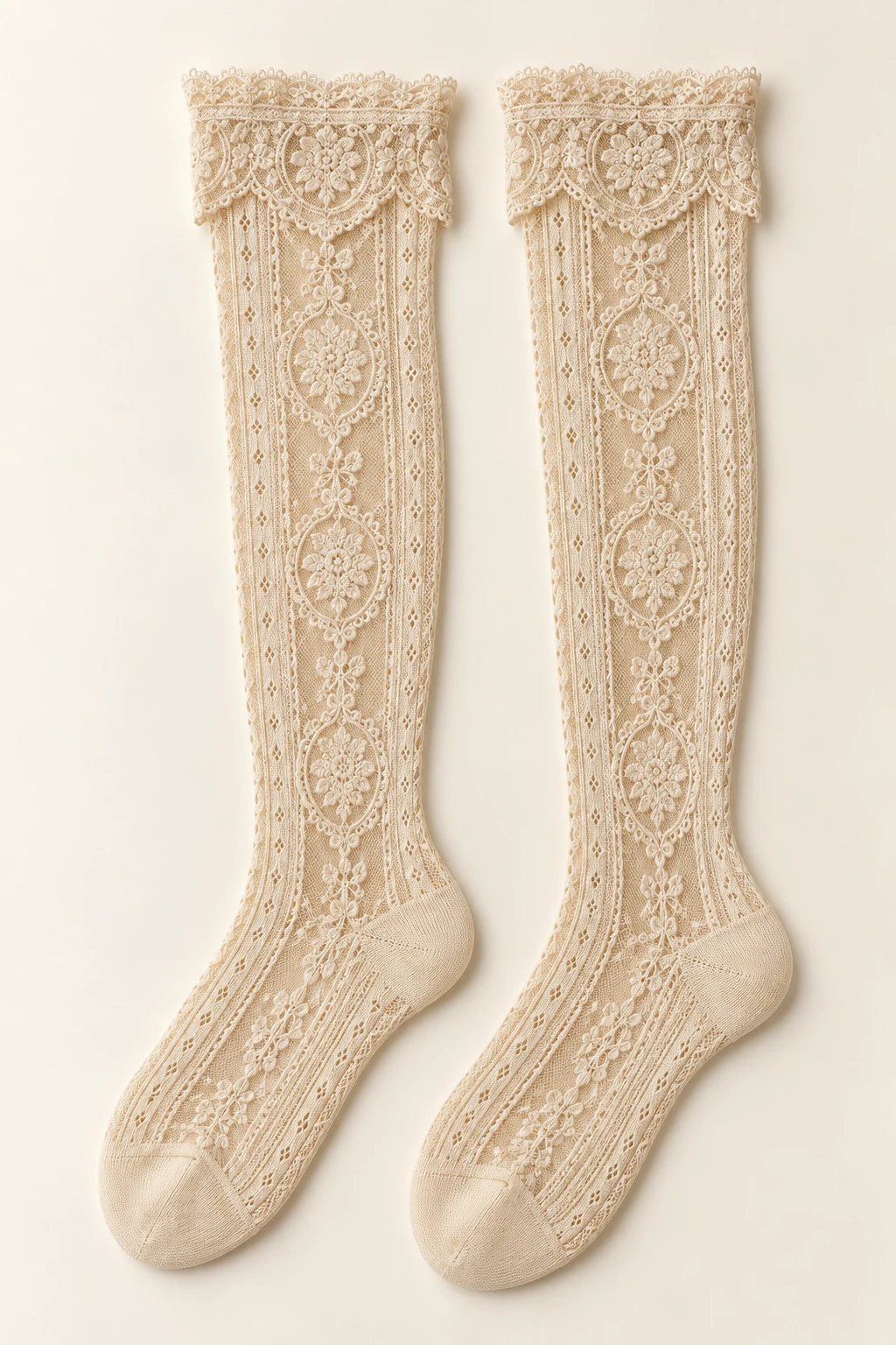Champagne Celeste Medallion Knee-Highs lace long socks
