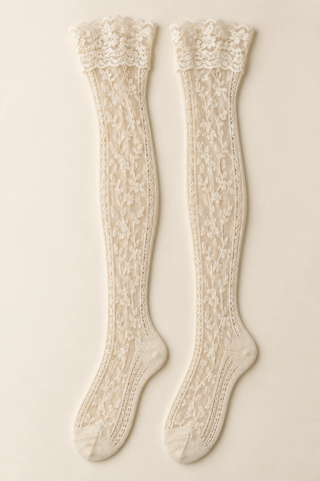 Ivory Genevieve Vine Over-Knees lace long socks