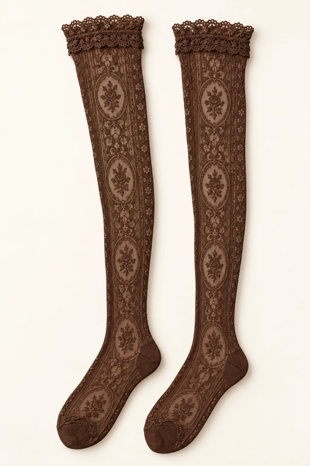Cocoa brown Isadora Cameo Over-Knees lace long socks