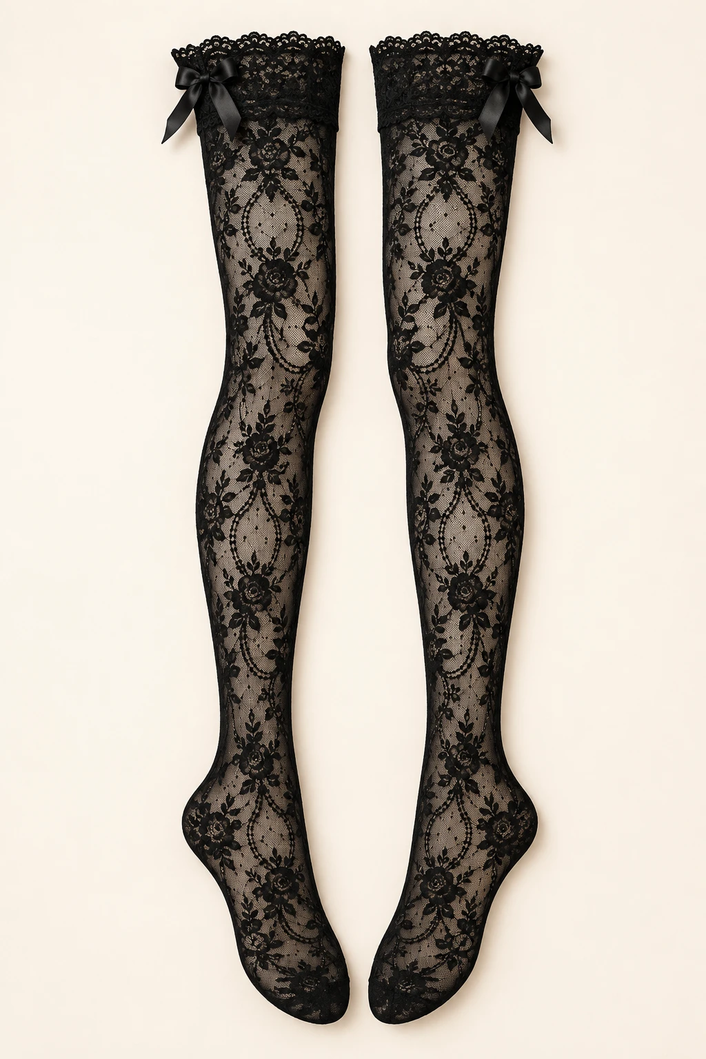Black Josephine Ribbon Over-Knees lace long socks