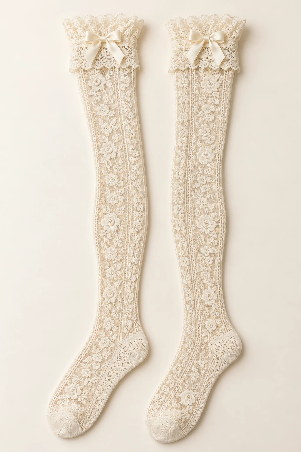 Ivory Lenora Ribbon Over-Knees lace long socks