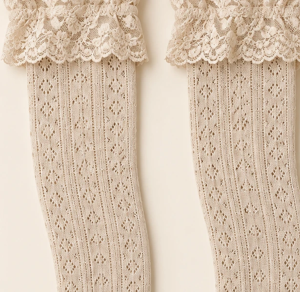 Margot Pointelle Over-Knees lace and cuff detail