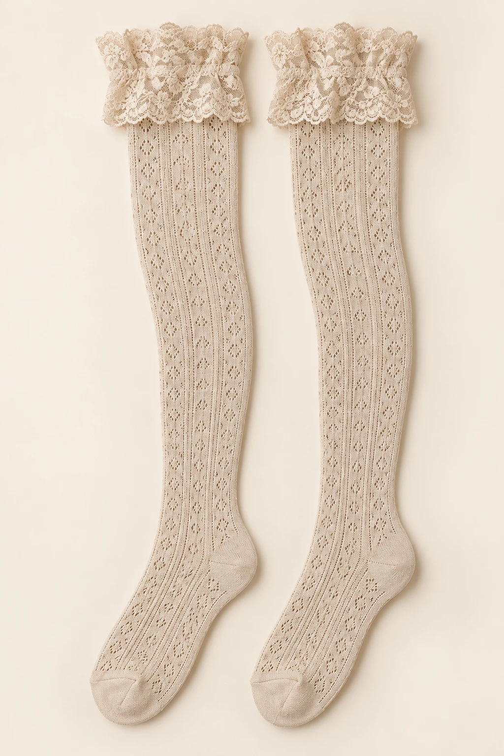 Oatmeal Margot Pointelle Over-Knees lace long socks