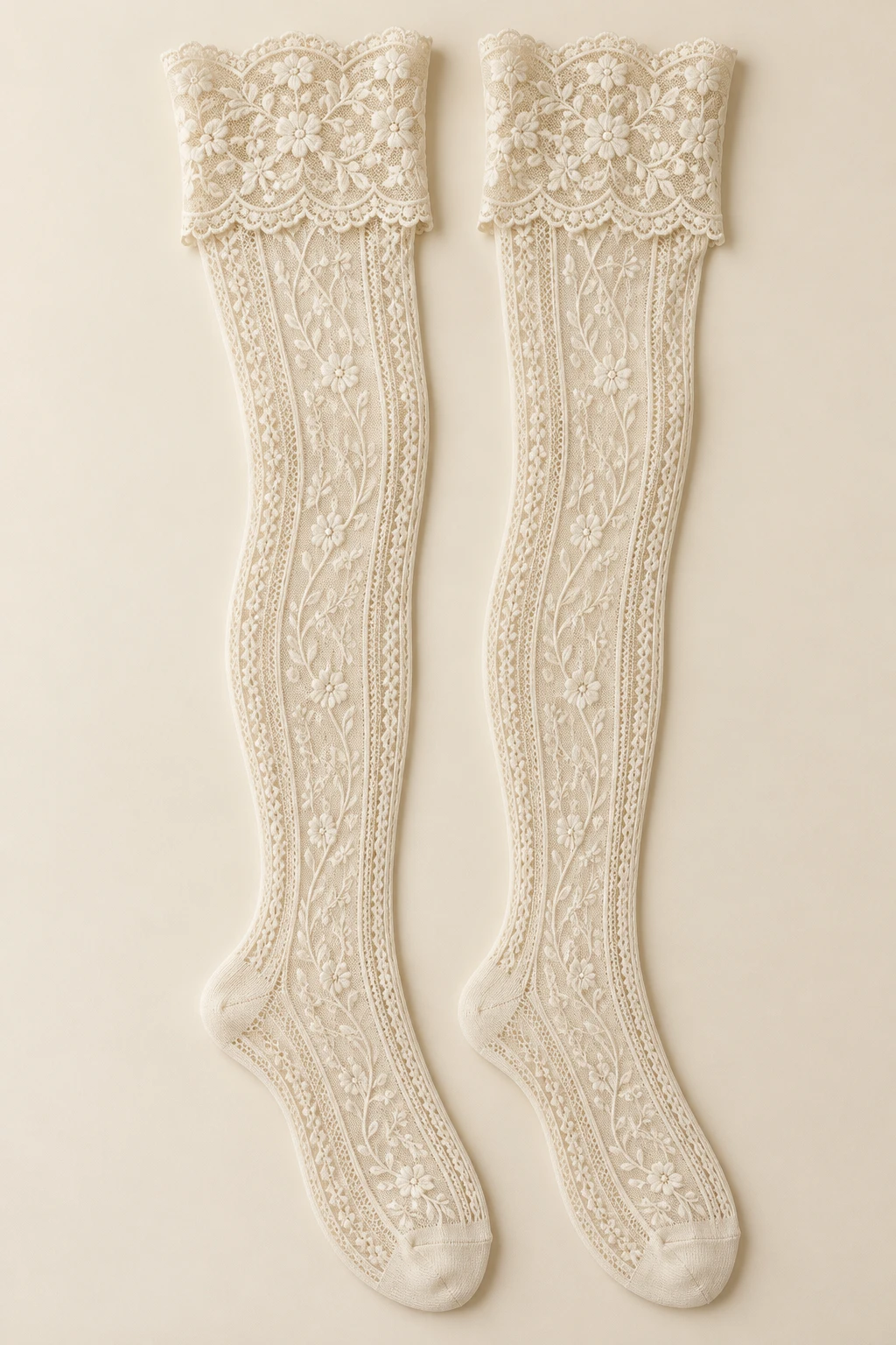 Ivory Seraphina Vine Thigh-Highs lace long socks