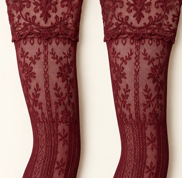 Theodora Scroll Thigh-Highs lace and cuff detail
